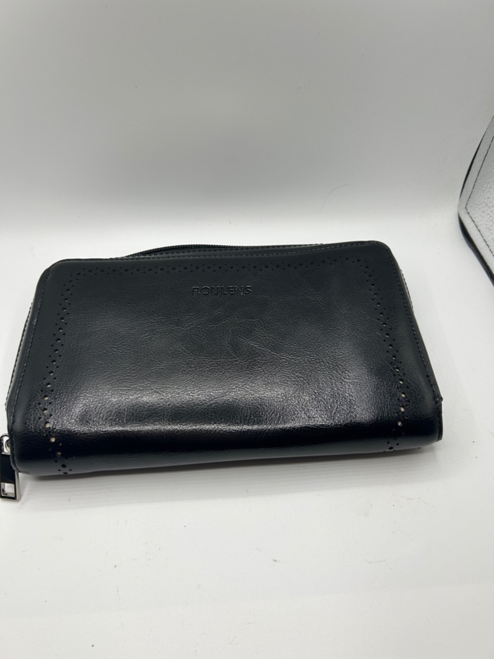 Rouens Black Leather Zip-Around Wallet for Men